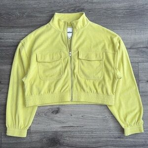 AERIE Groove On Velour Full Zip Sweatshirt Women's Large Batalia Green Ribbed